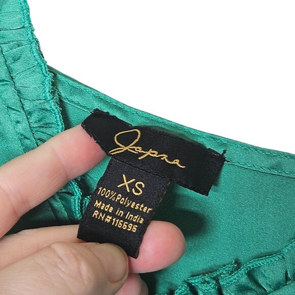 Japna XS Green Satin Slip Dress With Ruffled Details Side Slit Babydoll Side Zip - Picture 3 of 13